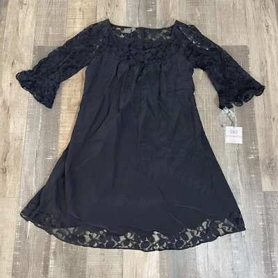 Nuevo con etiquetas Vestido Muse Talla 10 Negro Crochet Encaje Superpuesto Forrado - Seda Foto 1 de 4