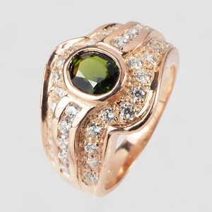 Anillos vibrantes enchapados en oro rosa de plata de ley 925 ovalados de turmalina verde talla 6 - Imagen 1 de 8