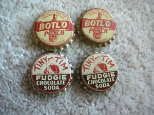 4 Vintage Unused Crown Top Soda pop Bottle Caps Cork Lined - Tiny Tim & Botl'o - Picture 1 of 2