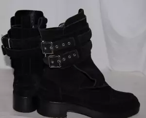 $795❤️38/8 Balenciaga Ankle Boots Black Suede Buckles Biker Riding Booties - Picture 1 of 17