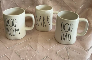 A Very Sweet Rae Dunn Dog Mom Dad Bark Coffee Mug Cup Lot Of 3 - Picture 1 of 3
