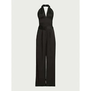 Scoop Wrap Halter Satin Classic Fit Jumpsuit Women's Size L Black Polyester - Picture 1 of 4