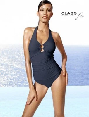 NEU FORMWUNDER! BAUCHWEG BADEANZUG NECKHOLDER ZIERRING 34 B CLASS marine *046385 - Bild 1 von 4