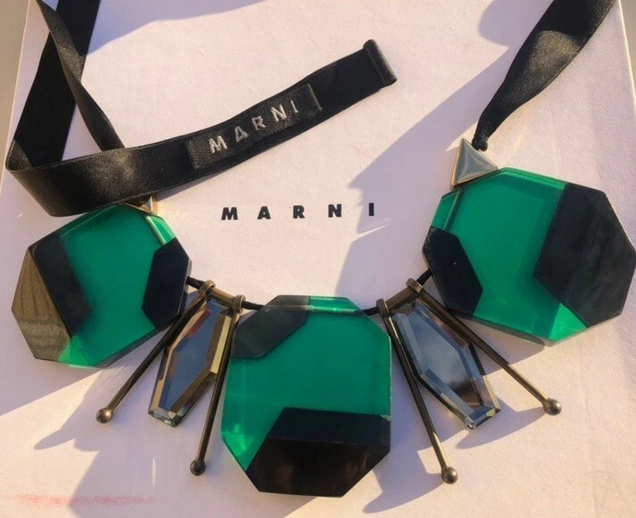 Gorgeous Vintage Marni Green Reslin necklace with silk ribbons - Image 1 of 4