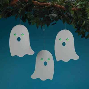 Juego de 3 fantasmas de sombra de metal con ojos que brillan en la oscuridad decoraciones de Halloween - Imagen 1 de 3