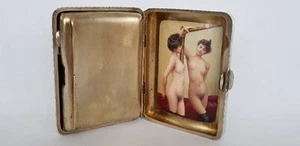 Estuche de cigarrillos erótico compartimento oculto esmalte plata maciza raro c1862 - Imagen 1 de 17