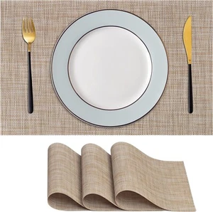 Table Placemats Set of 4 - Heat Resistant Wipeable Classic Vinyl Indoor Outdoor - Picture 1 of 7