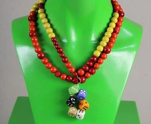 Pearl Necklace Made of Wood/Pulloverkette + 6 Cube with Hole For Crafting O. Ä - Picture 1 of 10
