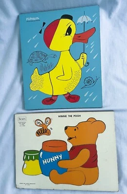 Vintage Wooden Tray Puzzles 1965 Sears Winnie the Pooh & Playskool Duck 275-30 - Image 1 of 3