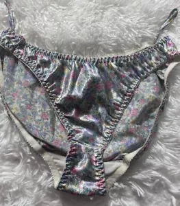 vintage panties Flowers Size 7/L Shiny Liquid Nylon Hi Cut Brief Metallic - Picture 1 of 4