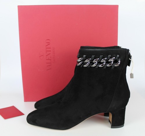 NUOVI stivaletti Valentino Garavani scamosciati impreziositi da catena neri EUR 38 $1325