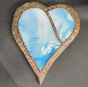 Vitral vintage corazón colgante de pared azul mármol 7" de largo - Imagen 1 de 8