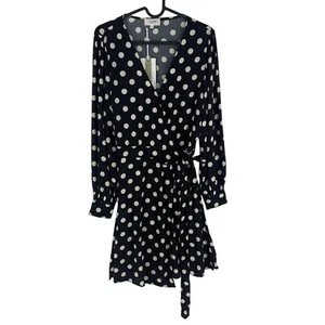 Grace & Mila Women Black Dotted V Neck Long Sleeves Wrap Up Dress Size S - Picture 1 of 11