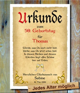 Urkunde 50. Geburtstagsgeschenk Gedicht Geschenkidee Wandbild Individueller Name - Bild 1 von 1