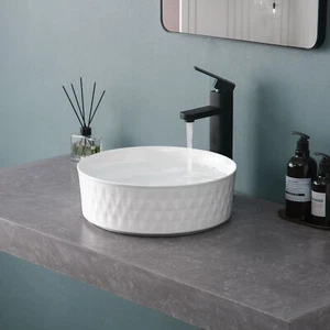 Wihte Bathroom Ceramic Vessel Sink Porcelain Basin Bowl Combo Set Pop up Drain - Picture 1 of 12