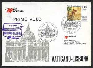 Vatican TAP Air Portugal first flight cover Vatican City to Lisbon 1980 - Picture 1 of 2