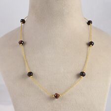 18K Yellow Gold Plated Chain Natural 8mm Tiger Eye Round Beads Handmade Necklace