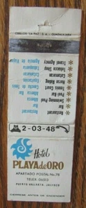 PUERTO VALLARTA, MEXICO MATCHBOOK MATCHCOVER: PPLAYA DE ORO HOTEL -F - Picture 1 of 1