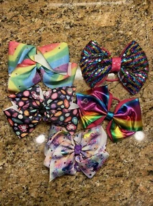 Jojo Siwa Hair Bows Lot Of 5 Sequins Rainbow Unicorn Diamonds - Picture 1 of 4