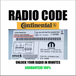 CONTINENTAL VP1 VP2 RADIO CODES AB MEXICO BRAZIL MODELS PINCODE SERVICE - Bild 1 von 6