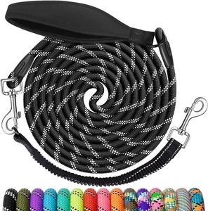 50FT Dog Leash, Black Long Dog Leashes with Upgrade Swivel Lockable Hook & Ergon - Picture 1 of 7