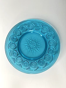 8er Set LE Smith Mond und Sterne blau Glas 8 3/8" Mittagessen Teller Vintage - Bild 1 von 14