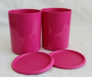 Tupperware Set of 2 One Touch Canisters Fuchsia Pink 8 Cups Each Brand New - Picture 1 of 9