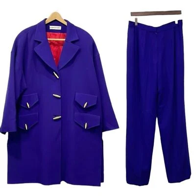 David Hayes 100% Wool Vintage Coat Pant Suit 80s Sz 14 Purple Toggle Pockets - Image 1 of 4
