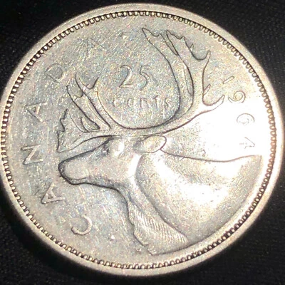 1964 Canada 25 Cents Silver Coin - VF+ (Very Fine) condition - Image 1 of 4