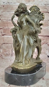 French Nouveau Bronze Lady Statue by Cesaro Female Sitting on Chair Artwork Gift - Picture 1 of 10