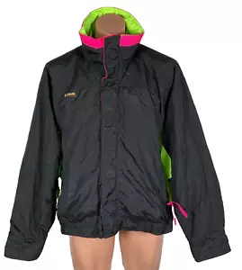 Vintage 80s Columbia Jacket Mens Large Black Radial Sleeve Neon Pink Green - Picture 1 of 10