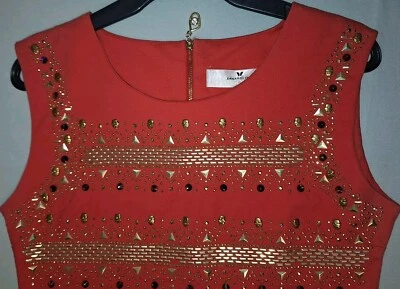 Neu Designer Messe Muster KLEID ROT Strass Abend Party Silvester 36 38 M L - Bild 1 von 4