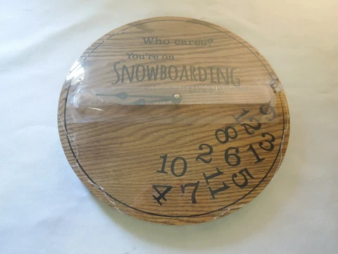 11" Solid Oak Quartz Wall Clock "Who Cares You're on Snowboarding Time" NEW! Cover