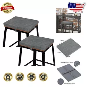 Stylish Grey Bar Stool Cushions - Set of 2, Rectangular, Machine Washable Cover - Picture 1 of 9