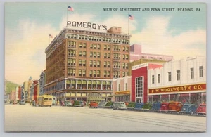 View of 6th St and Penn St. Reading Pennsylvania PA Postcard Linen - Foto 1 di 2