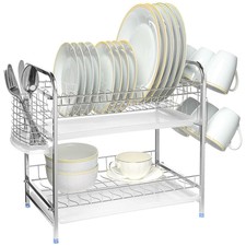 2-Tier Multi-function Stainless Steel Dish Drying Rack,Cup Drainer Strainer