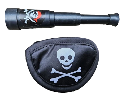 FAT-CATZ-COPY-CATZ 1x Set Jungen Piratenaugenaufnäher & Mini-Teleskop Fernglas Halloween Kostüm