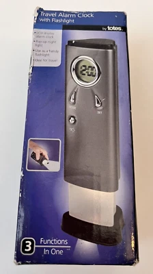 Totes Digital Travel Alarm Clock LCD Clock Pop Up Night Light Flashlight New - Image 1 of 3