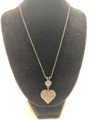 Collar Doble Corazón Marcasita Negro Colgante Y Cadena Foto 1 de 4