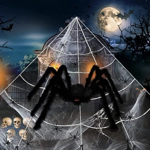 Halloween Spinnennetz Spinngewebe,Stretch Spider Web with 125cm Giant Spinnen - Bild 1 von 12