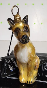 JOY TO THE WORLD GREAT DANE FAWN SITTING DOG POLISH GLASS ORNAMENT ORIGINAL BOX - Picture 1 of 4