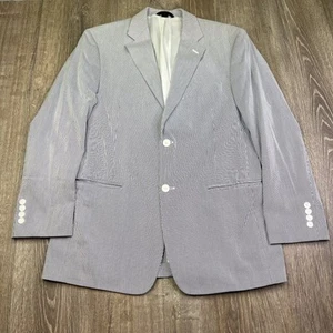 Haspel Seersucker Blazer Jacket Mens Size 40 R Blue White Striped - Picture 1 of 13