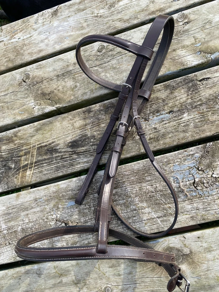 Used Camelot Gold fancy stitched English headstall & caveson horse size VGC - Image 1 of 4