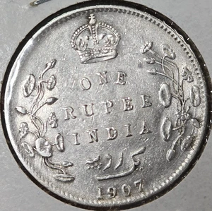 1907 British-India AU/UNC. 1 Rupee 0.917 Silver Coin - Edward VII - BEAUTIFUL! - Picture 1 of 2