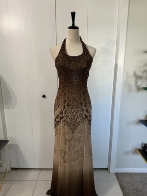 Vestido halter vintage 100 % seda con cuentas lentejuelas formal noche fiesta vestido graduación vestido Foto 1 de 4