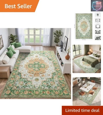 Alfombra Lavable a Máquina 8' x 10' - Diseño Floral Vintage con Respaldo Antideslizante Foto 1 de 4