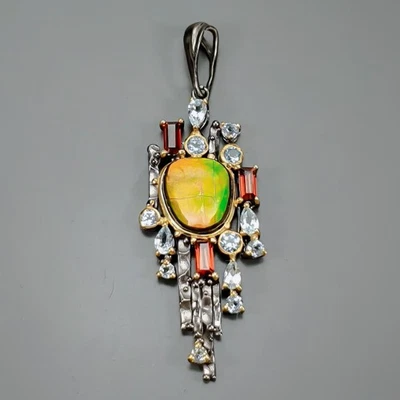 Handmade 11 ct+ Natural Ammolite Pendant 925 Sterling Silver  /NP51782 - Image 1 of 4