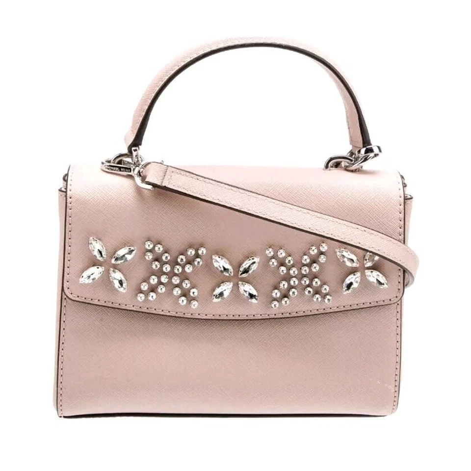 Bandolera Michael Michael Kors Ava Extra Pequeña Cuero Adornado con Cristal Rosa Foto 1 de 4
