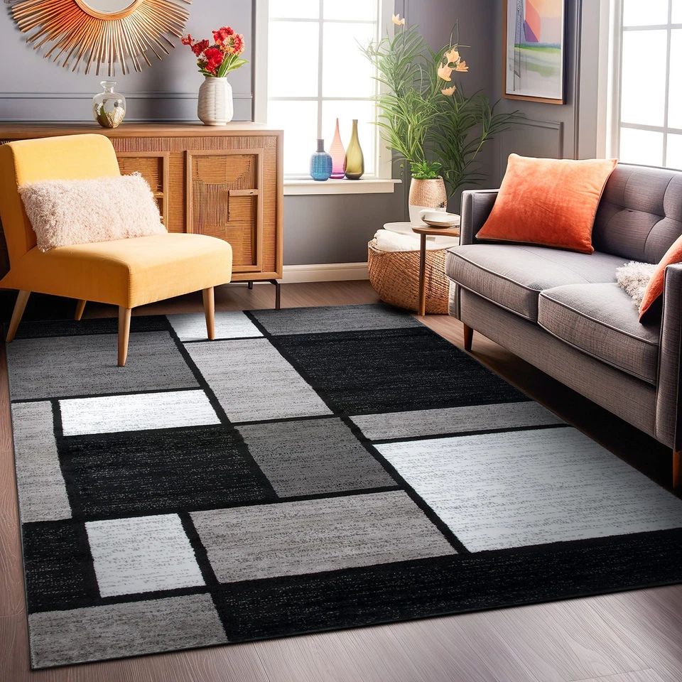 Rugshop Area Rug Contemporary Modern Boxed Color Block Rugs for Living Room 8X10