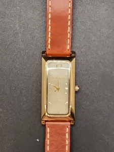 VTG Peugot Women's Watch Tank in Gold Tone 3029 Quartz Brown Leather 20mm Works - Picture 1 of 7